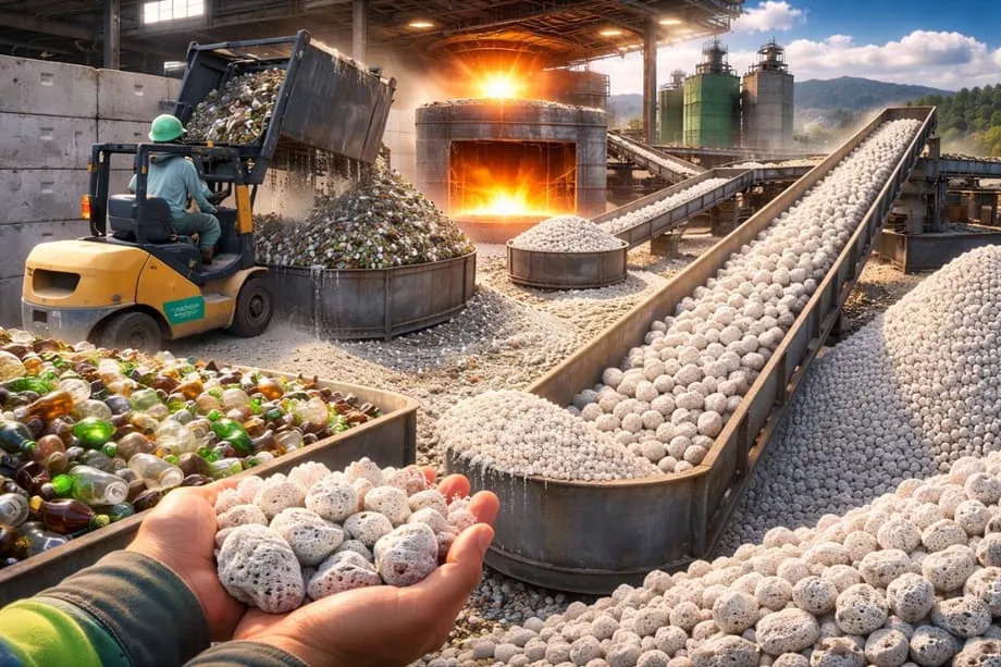 Una fábrica de Hiroshima transforma vidrio desechado en Super Sol, un material ecológico versátil